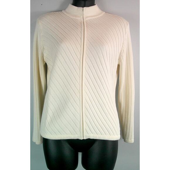 Talbots Full Zip Woven Sweater Women's Small Cream Off White - Picture 1 of 6